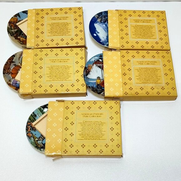 Avon American Portraits Plate Collection 1985 Set Of 5 Including Original Boxes - Picture 2 of 16